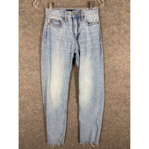 Aeropostale Womens Jeans Size 00 Light Wash High Rise Mom‎ Jeans Distressed Hem